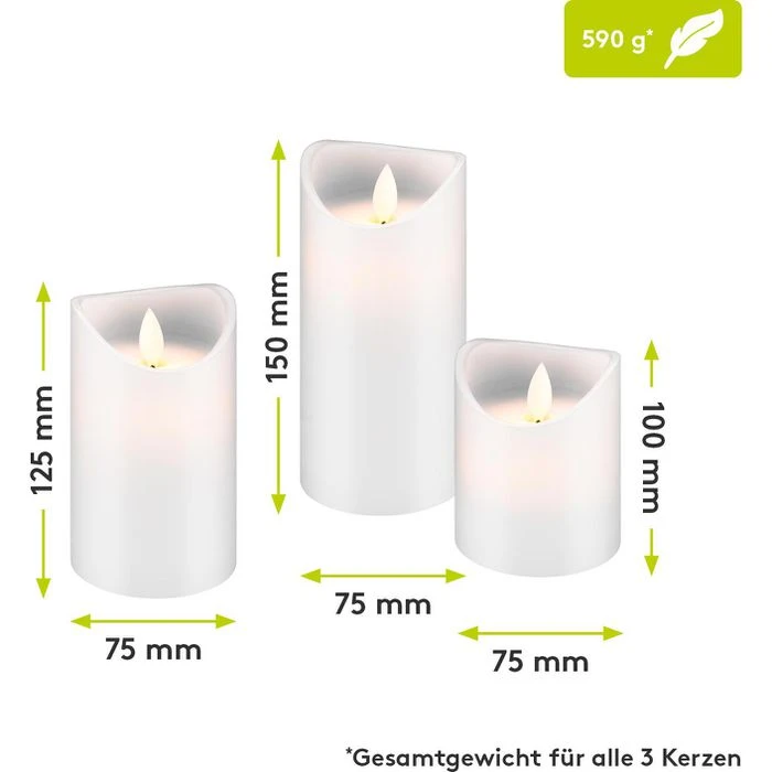 Goobay LED-Kerze Echtwachs Weiß, 10–15 X 7,5 Cm (HxØ), Mit Pendeldocht, 3er Set 7 Goobay LED-Kerze Echtwachs Weiß, 10–15 X 7,5 Cm (HxØ), Mit Pendeldocht, 3er Set – Bild 7