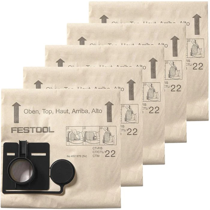 Festool Staubsaugerbeutel Filtersack FIS-CT 33/5, Für Nass-Trockensauger CT 33, 5 Stück