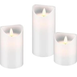 Goobay LED-Kerze Echtwachs Weiß, 10–15 X 7,5 Cm (HxØ), Mit Pendeldocht, 3er Set