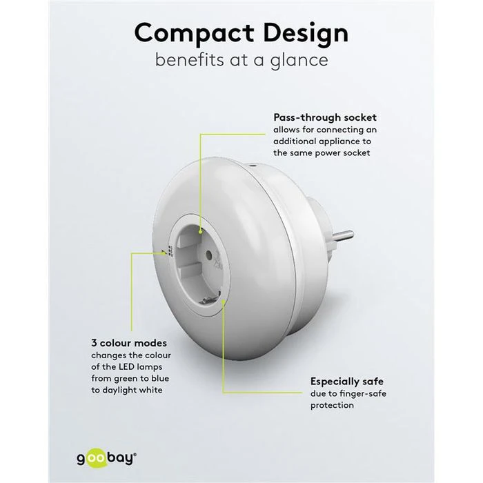 Goobay Nachtlicht LED Weiß, Steckdose, Lichtsensor, 3-farbig 5 Goobay Nachtlicht LED Weiß, Steckdose, Lichtsensor, 3-farbig – Bild 5