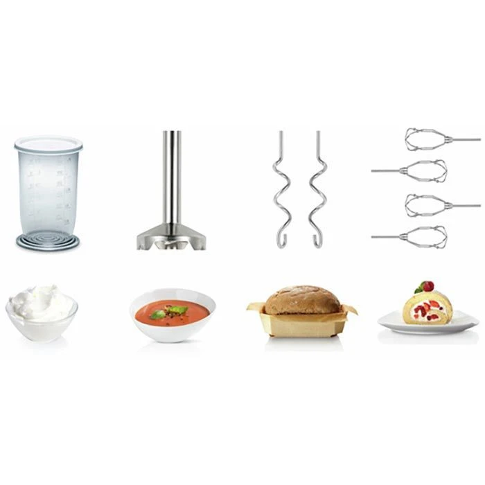 Bosch Handmixer Styline MFQ4075DE Set, 550 Watt, Weiß, Mixfuß, Mixbecher 2 Bosch Handmixer Styline MFQ4075DE Set, 550 Watt, Weiß, Mixfuß, Mixbecher – Bild 2