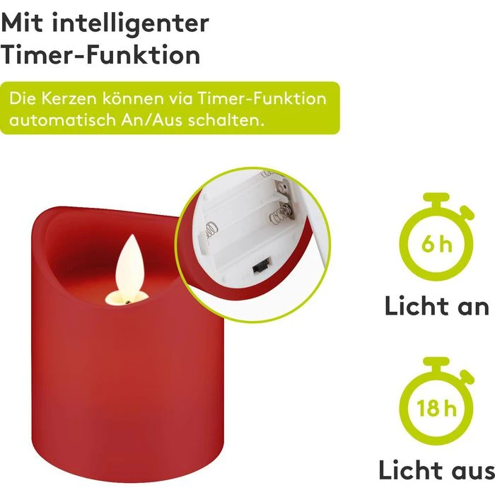 Goobay LED-Kerze Echtwachs Rot, 10 X 7,5 Cm (HxØ), Mit Pendeldocht, 4er Set 5 Goobay LED-Kerze Echtwachs Rot, 10 X 7,5 Cm (HxØ), Mit Pendeldocht, 4er Set – Bild 5