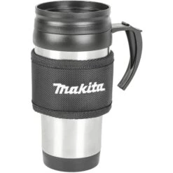 Makita Isolierbecher E-15578, Mit Griff, 400 Ml, Kunststoff, Silber, Thermobecher Mit Gürtelhalter