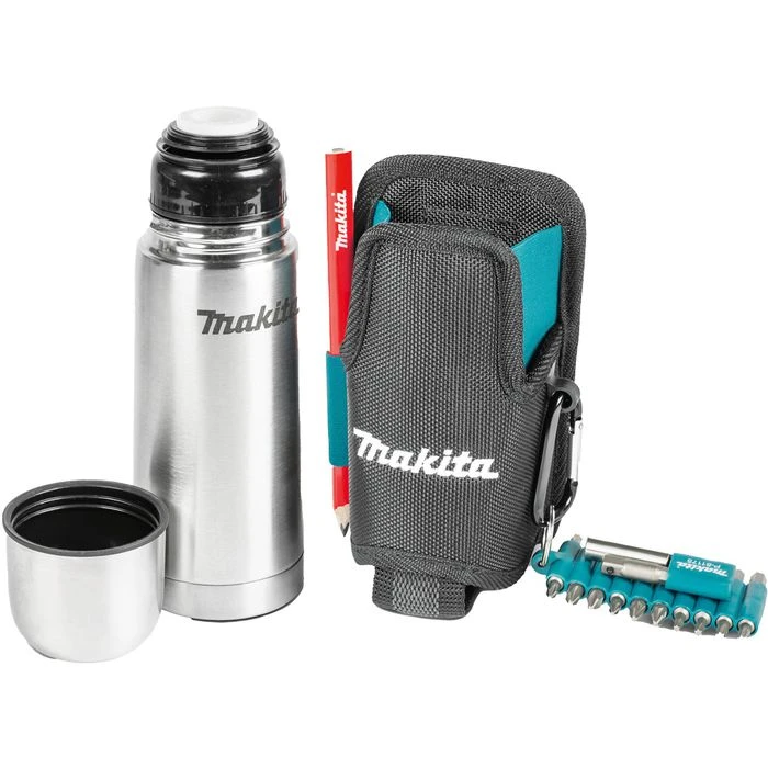 Makita Thermosflasche E-15562, Edelstahl, Isolierflasche Inkl. Gürteltasche, Silber, 0,33 L 2 Makita Thermosflasche E-15562, Edelstahl, Isolierflasche Inkl. Gürteltasche, Silber, 0,33 L – Bild 2