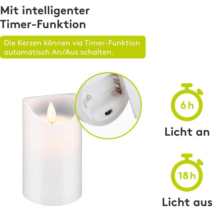 Goobay LED-Kerze Echtwachs Weiß, 10–15 X 7,5 Cm (HxØ), Mit Pendeldocht, 3er Set 4 Goobay LED-Kerze Echtwachs Weiß, 10–15 X 7,5 Cm (HxØ), Mit Pendeldocht, 3er Set – Bild 4